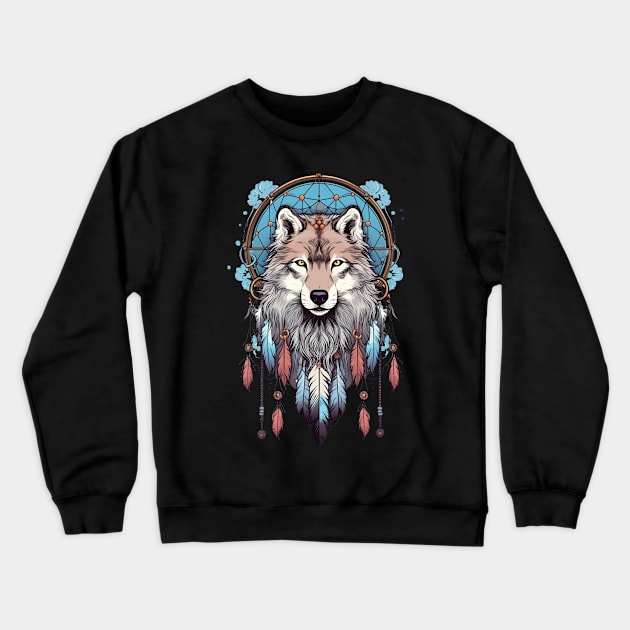 Wolf Head Dream Catcher 5 Crewneck Sweatshirt by Gypsykiss